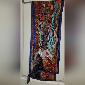 NWT Laurel Burch Artist Design 100% Silk Colourful Scarf With Sequined Details